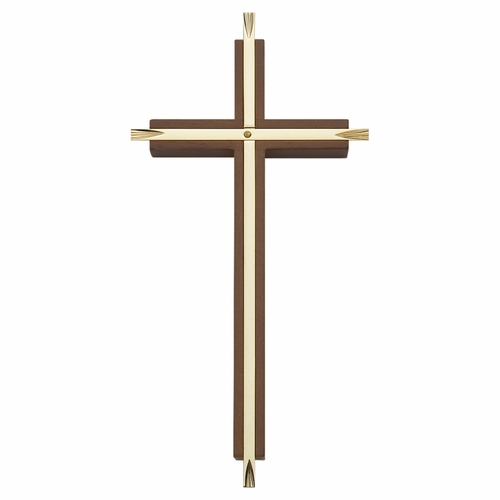 8 Inch Engraved Brass and Walnut Wall Cross