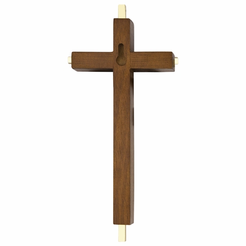 8 Inch Engraved Brass and Walnut Wall Cross