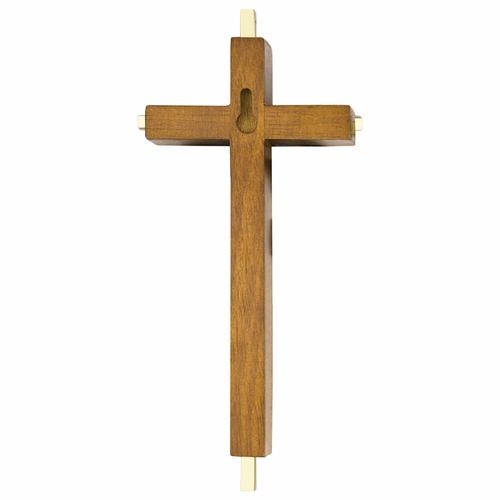 8 Inch Engraved Brass and Walnut Wall Cross