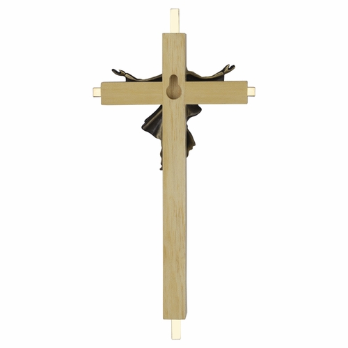 8 Inch Oak and Antiqued Pewter Risen Christ Wall Crucifix