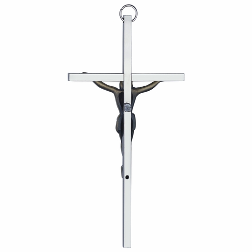 8 Inch Silver Plated Metal with Gold Corpus Wall Crucifix