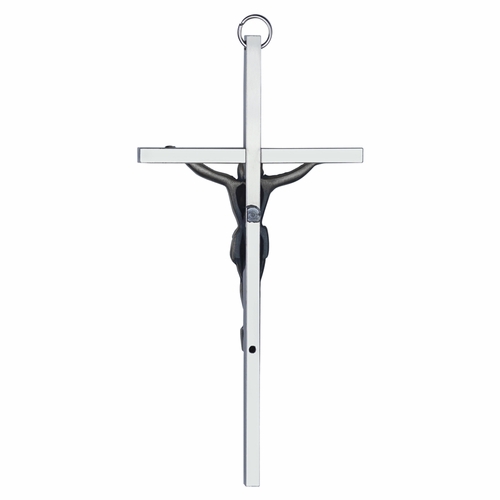 8 Inch Silver Plated Metal with Pewter Corpus Wall Crucifix
