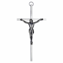 8 Inch Silver Plated Metal with Pewter Corpus Wall Crucifix