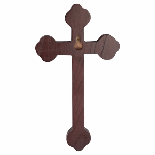 8 Inch Stained Budded Ends Wood Wall Crucifix with Antiqued Pewter Corpus