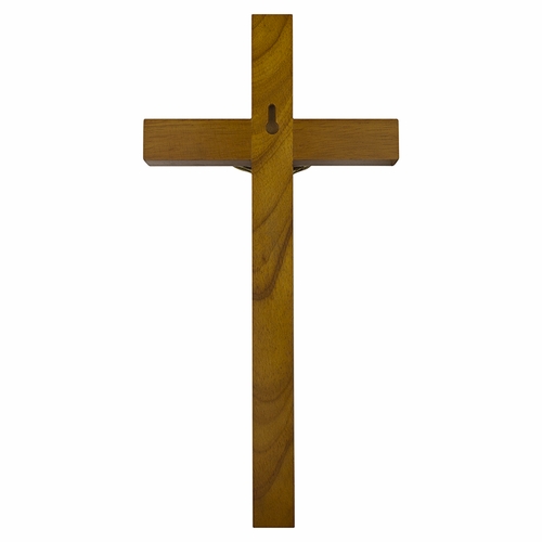 8 Inch Walnut and Brass Wall Crucifix with Antiqued Gold Pewter Corpus