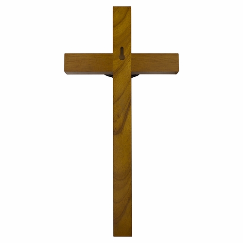 8 Inch Walnut and Brass Wall Crucifix with Antiqued Pewter Corpus