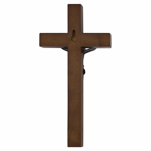 8 Inch Walnut Wall Crucifix with Antiqued Pewter Corpus