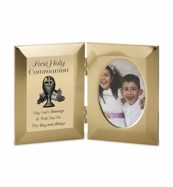 8 x 5-1/2 Inch Gold Plated Chalice First Holy Communion Double Photo Frame