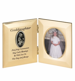 8 x 5-1/2 Inch Gold Plated Goddaughter First Holy Communion Double Photo Frame