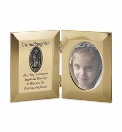 8 x 5-1/2 Inch Gold Plated Granddaughter First Holy Communion Double Photo Frame