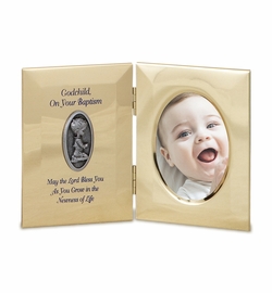 8 x 5 Inch Gold Metal Boy Godchild Baptism Photo Frame