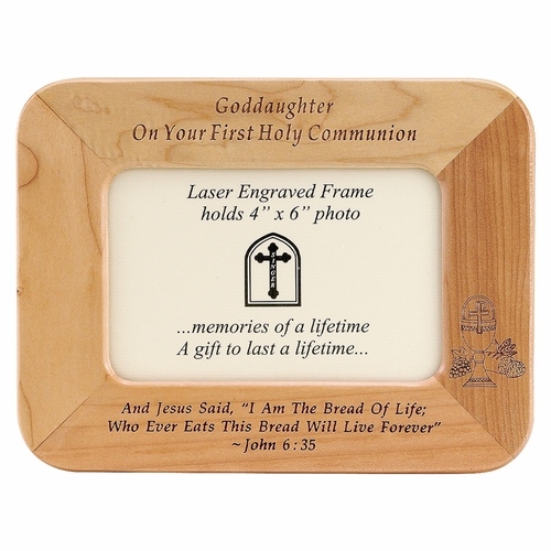 8 x 6-1/2 Inch Maple Wood Goddaughter First Holy Communion Photo Frame