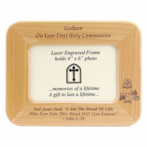 8 x 6-1/2 Inch Maple Wood Godson First Holy Communion Photo Frame