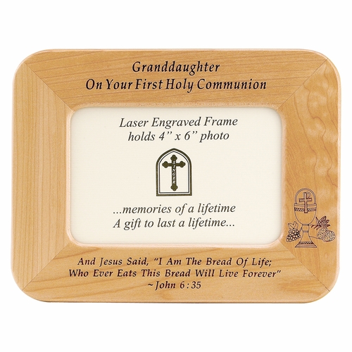 8 x 6-1/2 Inch Maple Wood Granddaughter First Holy Communion Photo Frame