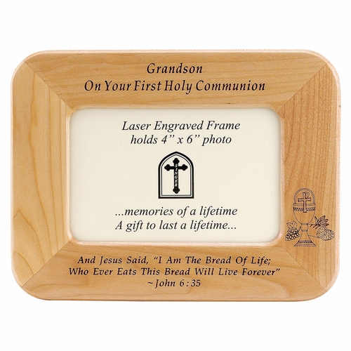 8 x 6-1/2 Inch Maple Wood Grandson First Holy Communion Photo Frame