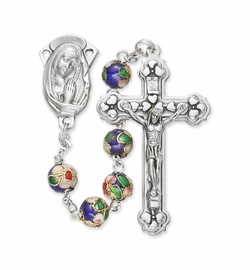 8mm Genuine Cloisonne Blue Bead Rosary with Crucifix and Madonna Center
