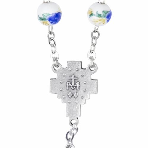 8mm Hand-Painted Green Ceramic Bead Rosary with Crucifix and Miraculous Center