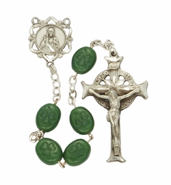8mm Shamrock Beads and Fine Pewter Center/Crucifix Rosary