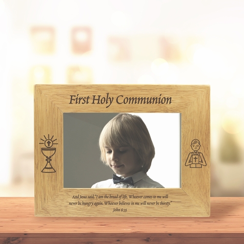 9-1/8 x 7-1/8 Inch Hardwood Boy First Holy Communion Photo Frame-Holds 4 x 6 Inch Photo