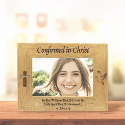 9-1/8 x 7-1/8 Inch Hardwood Confirmed in Christ Photo Frame-Holds 4 x 6 Inch Photo