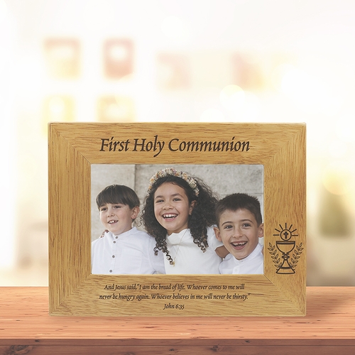 9-1/8 x 7-1/8 Inch Hardwood First Holy Communion Photo Frame-Holds 4 x 6 Inch Photo