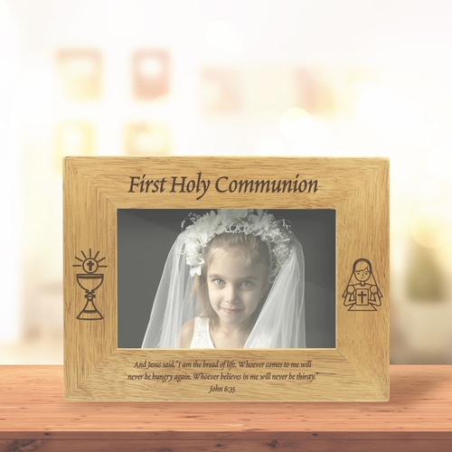 9-1/8 x 7-1/8 Inch Hardwood Girl First Holy Communion Photo Frame-Holds 4 x 6 Inch Photo