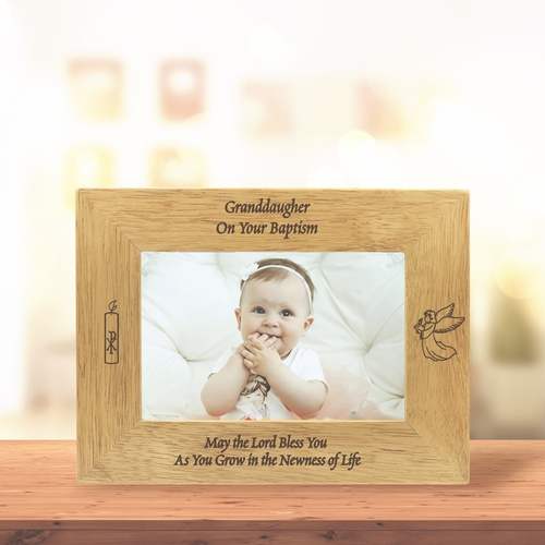 9-1/8 x 7-1/8 Inch Hardwood Granddaughter Baptism Photo Frame-Holds 4 x 6 Inch Photo
