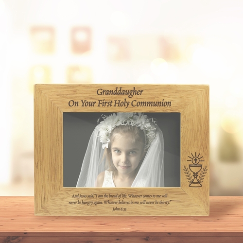 9-1/8 x 7-1/8 Inch Hardwood Granddaughter First Holy Communion Photo Frame-Holds 4 x 6 Inch Photo