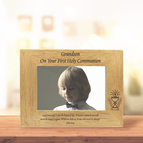 9-1/8 x 7-1/8 Inch Hardwood Grandson First Holy Communion Photo Frame-Holds 4 x 6 Inch Photo