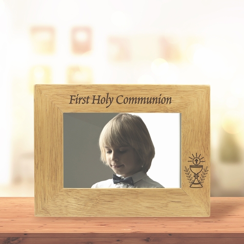9-1/8 x 7-1/8 Inch Hardwood Personalized First Communion Photo Frame-Holds 4 x 6 Inch Photo