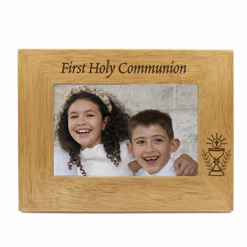9-1/8 x 7-1/8 Inch Hardwood Personalized First Communion Photo Frame-Holds 4 x 6 Inch Photo