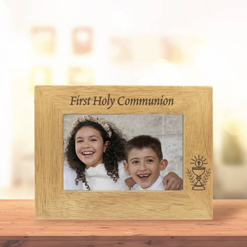 9-1/8 x 7-1/8 Inch Hardwood Personalized First Communion Photo Frame-Holds 4 x 6 Inch Photo