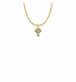 9/16 Inch 10KT Gold Filled Celtic Cross with Green Enamel Detail Cross Necklace