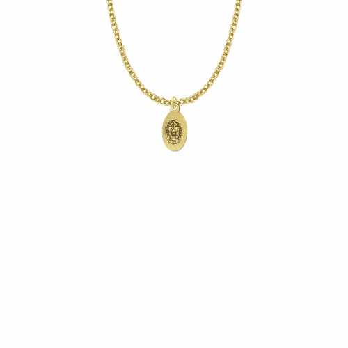 9/16 Inch Pewter 14K Gold Plated Over Pewter Oval Girl First Communion Miraculous Medal