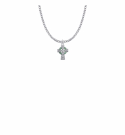 9/16 Inch Sterling Silver Celtic Cross with Green Enamel Detail Cross Necklace