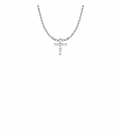 9/16 Inch Sterling Silver Crystal Cubic Zirconia Cross Necklace