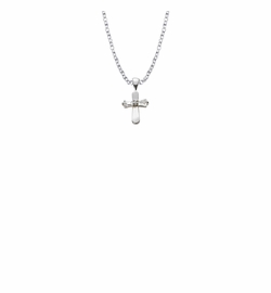 9/16 Inch Sterling Silver Cubic Zirconia Stone Center Baby Cross Necklace