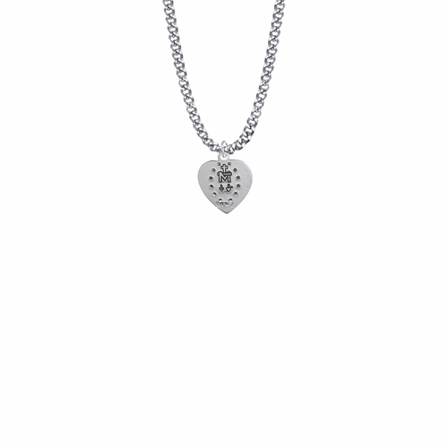 9/16 Inch Sterling Silver Heart  Shaped Miraculous Medal