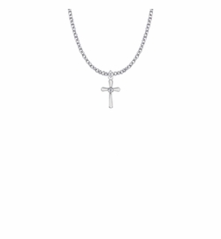 9/16 Inch Sterling Silver Rounded Ends Cross Necklace with Cubic Zirconia Stone