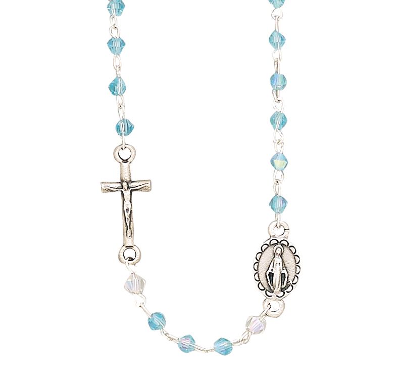 Aqua Glass Beads Rosary Necklace