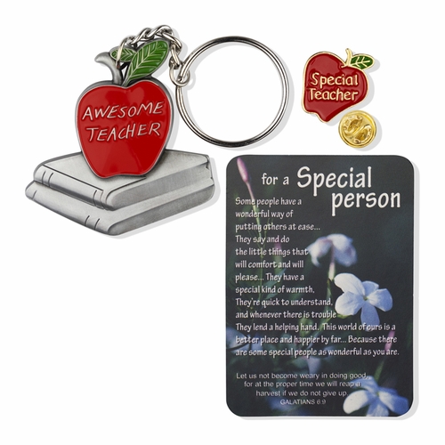 "Awesome Teacher" Appreciation Boxed Gift Set-Includes Verse Card, Keychain, and Lapel Pin
