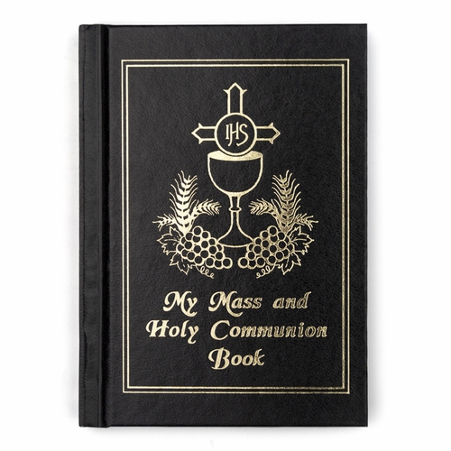 Boy's Communion Set with Black Mass Book, Cloth Scapular, Rosary, and Pin