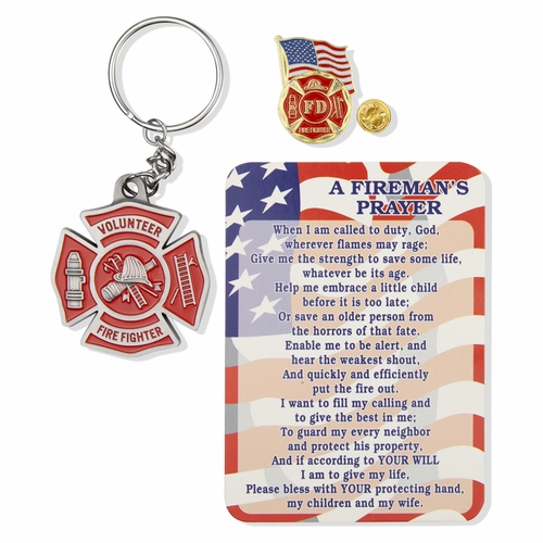 Firefighter "A Fireman's Prayer" Appreciation Boxed Gift Set-Includes Verse Card, Keychain, and Lapel Pin