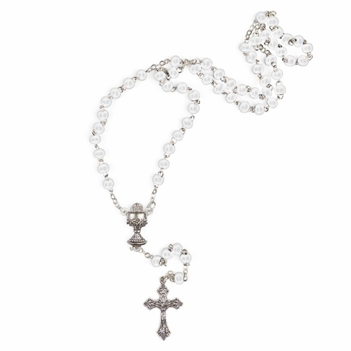 Girl's Communion Set with White Mass Book, Cloth Scapular, Rosary, and Pin