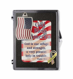 "God Bless America" Patriotic Appreciation Boxed Gift Set-Includes Verse Card, Keychain, and Lapel Pin