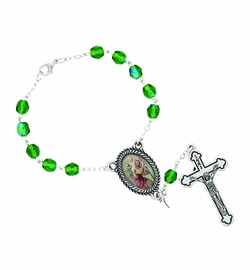 Green Glass Auto Rosary Bead with St. Christopher Center