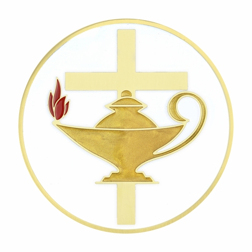 2 Inch Lamp of Learning With Cross Emblem Adhesive Medallion