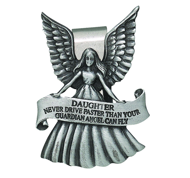 Never Drive Faster than your Guardian Angel Daughter Fine Pewter Visor Clip