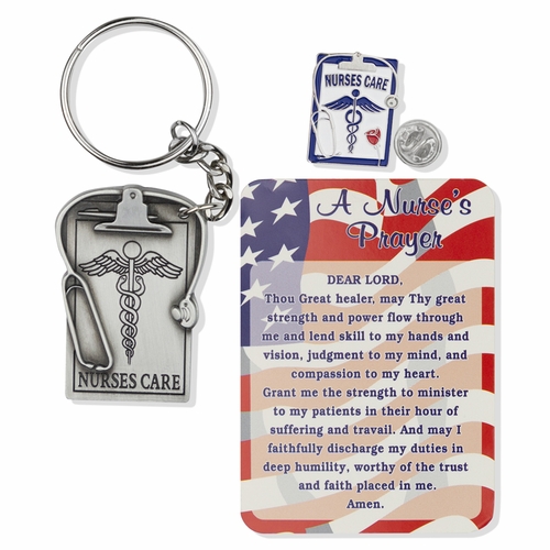 "Nurses Care" Appreciation Boxed Gift Set-Includes Verse Card, Keychain, and Lapel Pin