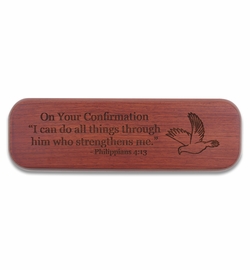 "On Your Confirmation" Philippians 4:13 Laser Engraved Rosewood Box and Ball Point Pen Set
